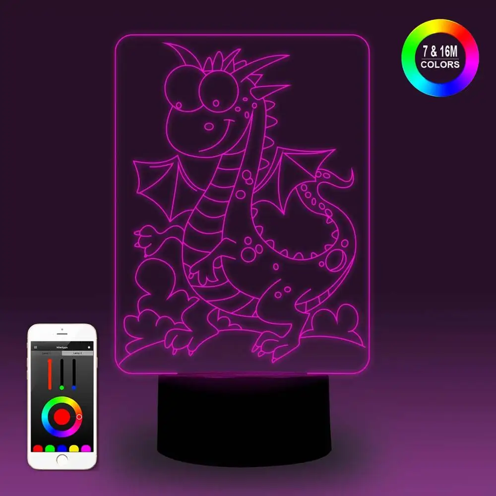 NiteApps 3D комиксов Дракон светодиодный ночник настольная лампа Иллюзия подарок на день рождения приложение/сенсорный контроль