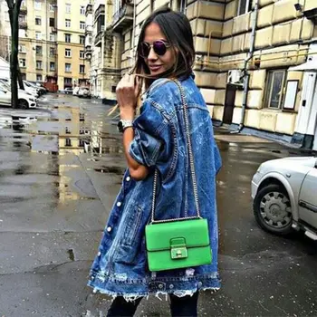 

Ladies Blue Oversized Denim Distressed Ripped Fashion Long Jackets