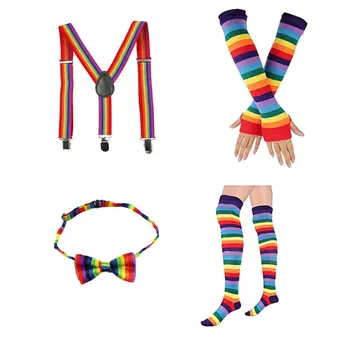 

Adult Kids 5 In 1 Rainbow Cosplay Costume Accessory Tutu Skirt Suspenders Bowtie 40JF