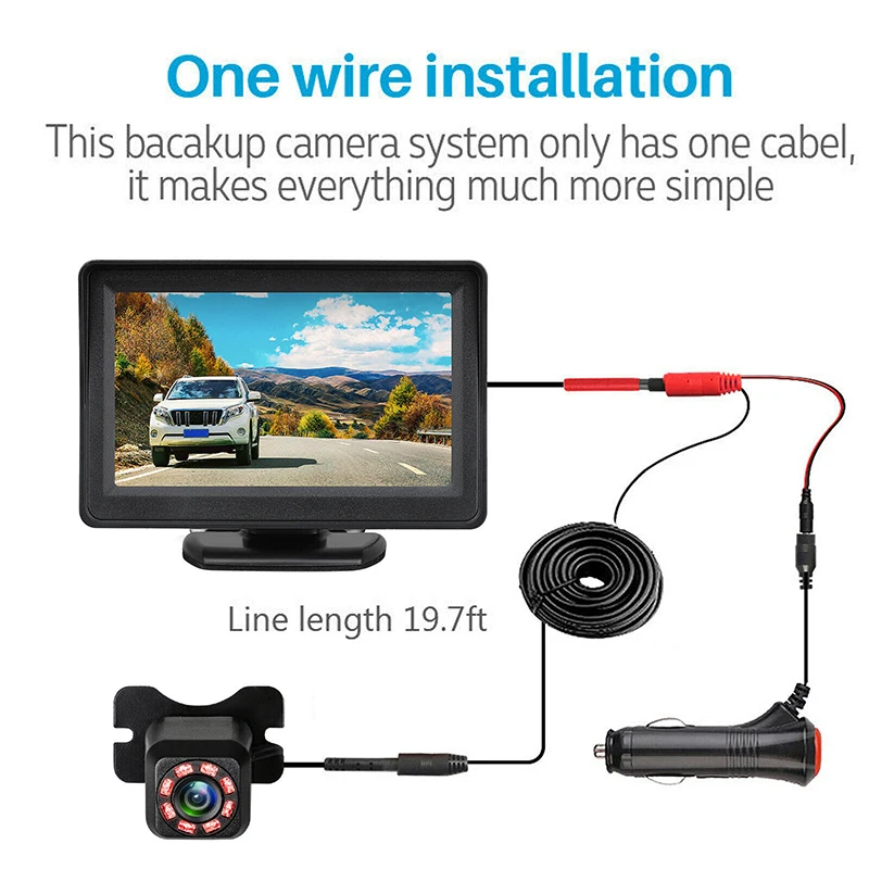 

4.3" LCD Monitor Car Camera Rear View Backup Parking Reverse Kit Night Vision