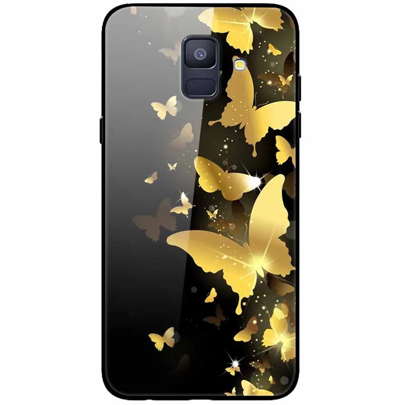 Luxury Case For Samsung Galaxy A8 A6 Plus 2018 Cover Glass Tempered Fashion Coque for Samsung A8 2018 Cases Shockproof A8Plus kawaii samsung phone cases