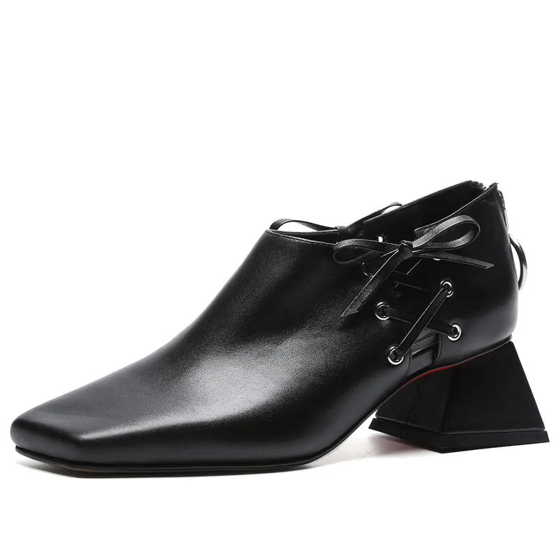 

Sexy Genuine Leather Square Toe Women Pumps Fashion High Heeled Zipper Party Dating Shoes Woman Luxury Leather Pumps