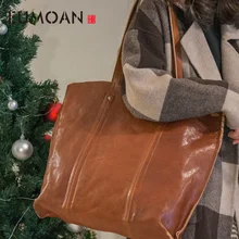 EUMOAN, верхний слой, Воловья кожа, мягкая сумка, Ретро стиль, простая сумка для покупок, Большая вместительная кожаная сумка на плечо, женская сумка