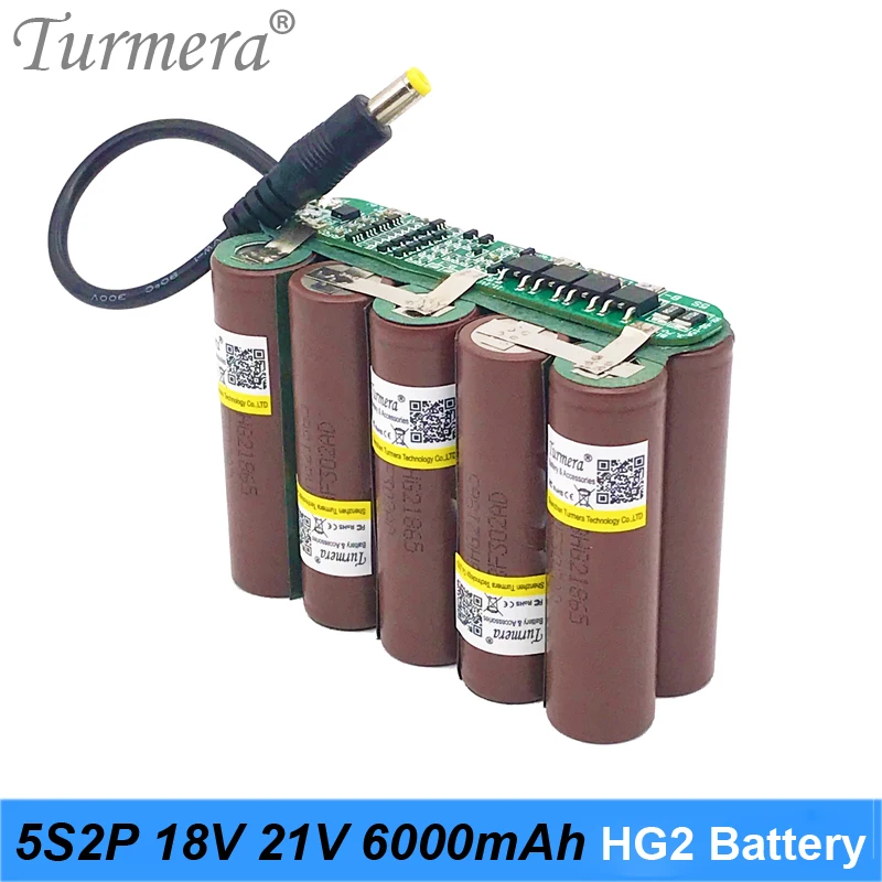 Turmera 18650 HG2 3000 мА/ч Батарея пакет 5S2P 6000 18V 5S 20A баланса BMS для отвертка