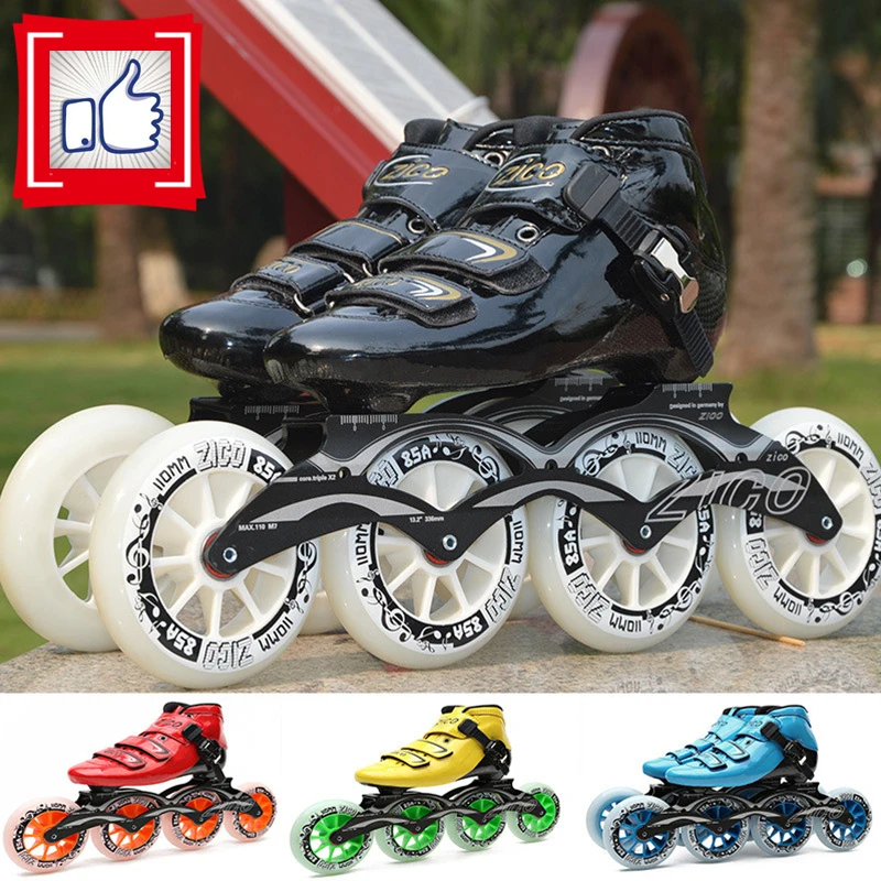 2-layer carbon fiber boot speed skates shoes smooth PU leather surface Roller inline road race patines Woman Girl Female Korea photo