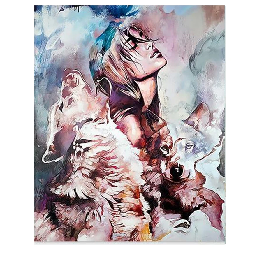 

Beauty Girl And Wolf Framed Oil Pictures Painting By Numbers Wall Art Handwork Canvas Oil Painting DIY Home Living Room Decor