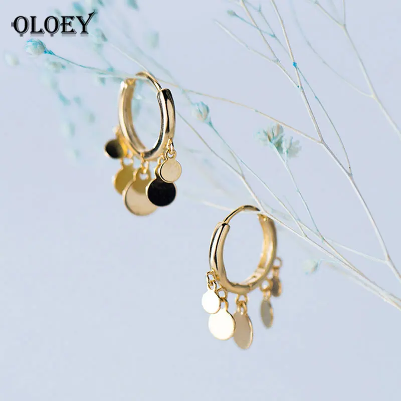 OLOEY настоящие 925 пробы серебряные серьги-кольца для женщин ювелирные изделия для ушей маленькие вафельные круглые серьги с кисточками рождественские подарки YME582