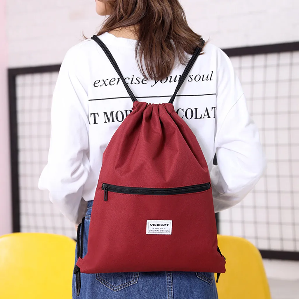 New Fashion Canvas Drawstring Backpack Bag Cinch Sack Portable Casual String Sackpack Rucksacks