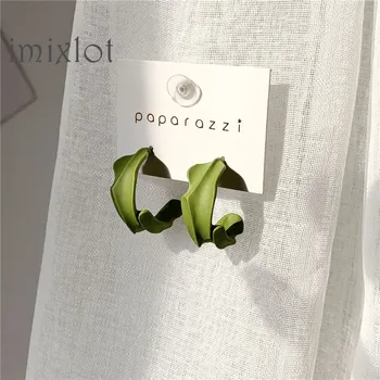 

Fashion temperament contracted semicircle geometric C shape earrings stud earrings jewelry accessories matcha green leaves
