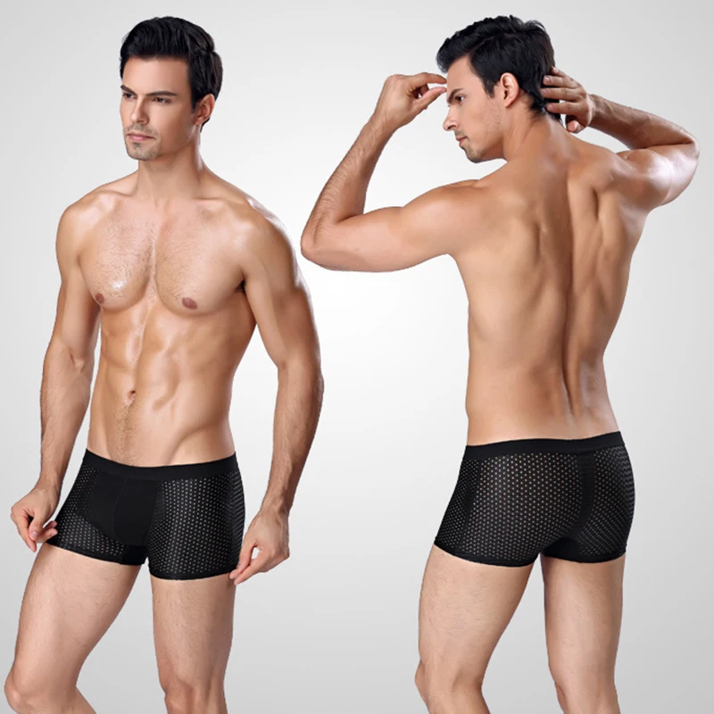 4 Pcs/Lot New Man Underpants Breathable Mesh Undies Soft Comfortable Men Panties Ice Silk Briefs Antibacterial Men's Underwear