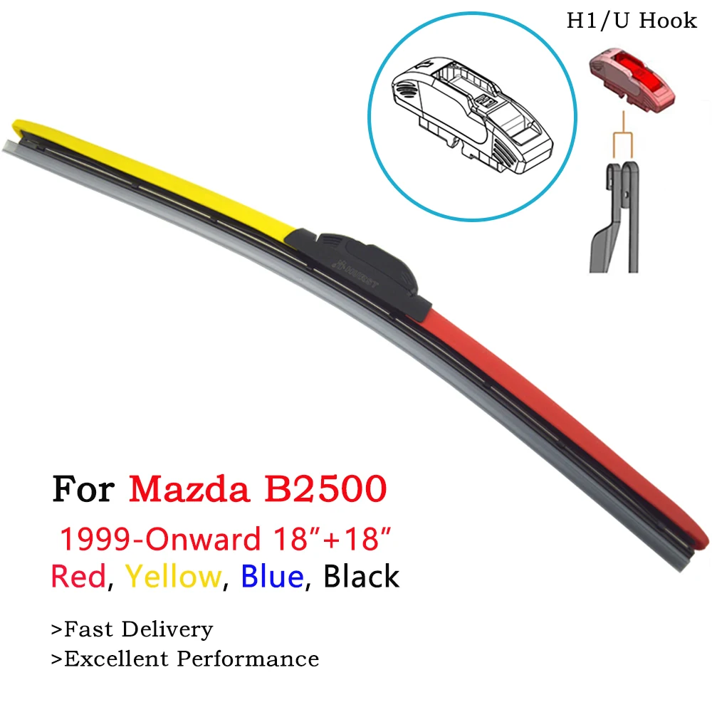 

HESITE Colorful Hybrid Windshield Wipers For Mazda B2500 Bumper Engine Window Switch Accessories Parts 2Pcs 18 Inch Wiper Blades