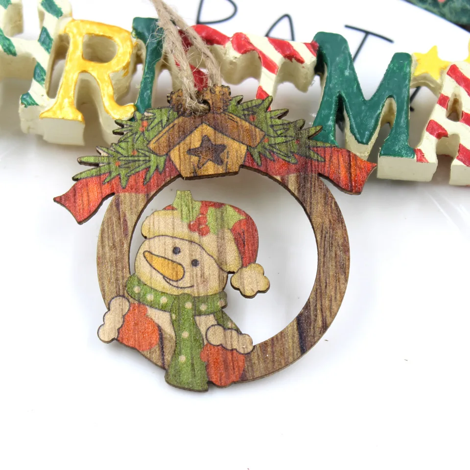 3pcs Style 3 snowman 3 шт./партия, рождественские деревянные DIY подвесные украшения, рождественские украшения для дома, Новогодние Детские подарки, Natal Navidad Decoracion - Цвет: 3pcs Style 3 snowman