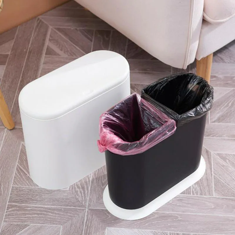 Кухонный Овальный мусорный бак в японском стиле для ванной комнаты, пластиковый мусорный бак для дома, гостиной, ванной комнаты, пружинное покрытие, гигиеническое ведро