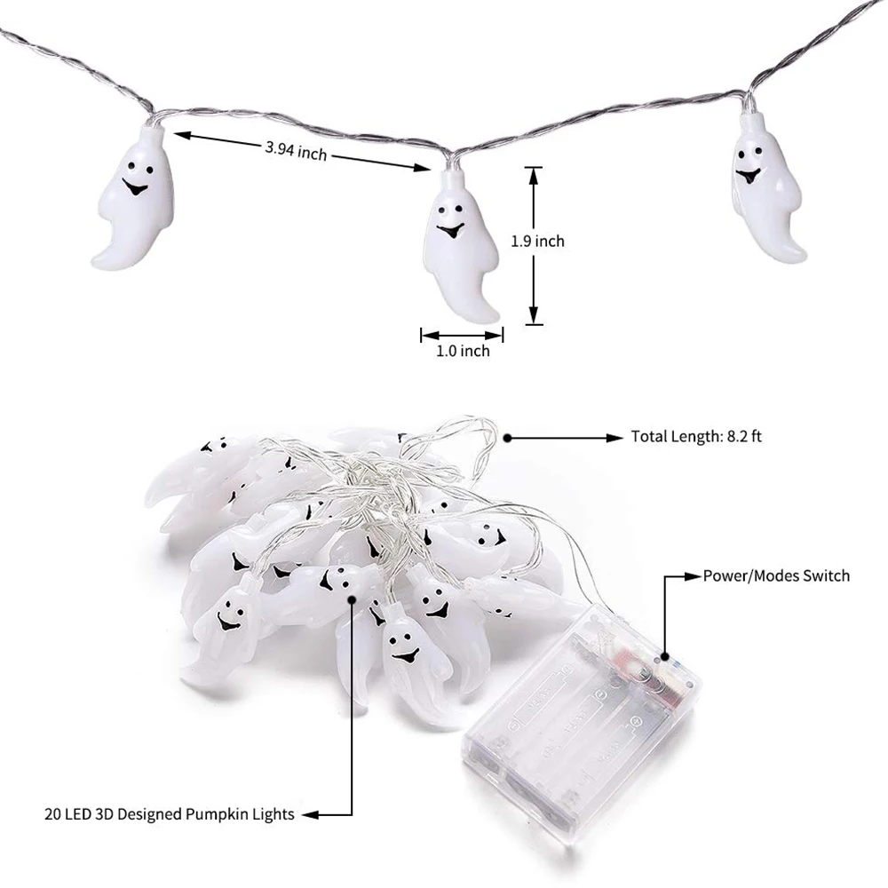10 светодиодный/20 светодиодный фонарь на Хэллоуин, светодиодный светильник, Призрак Череп, декоративные огни, сказочный светодиодный гирлянда, наружный домашний декор, праздничное освещение