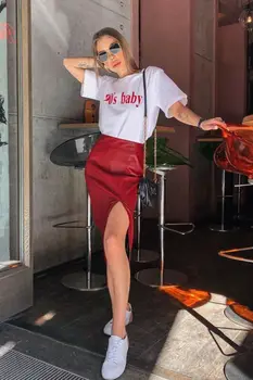 

Fashion Women PU Leather High Waist Pencil Bodycon Midi Skirt Party