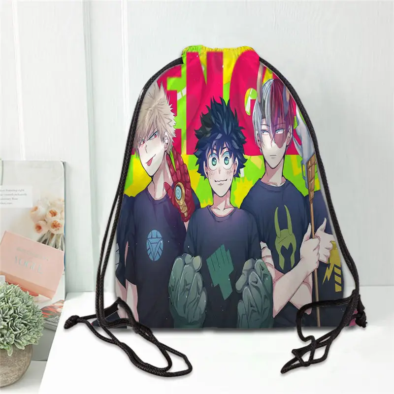 

Hot My Hero Academia Printed backpack drawstring bag satin soft shoe bags to school custom Logo bags for women
