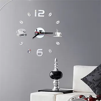 

2020 Coffee Cup Print 3d Clocks Diy Roman Numbers Acrylic Mirror Wall Sticker Clock Home Decor Mural Decals Настенные Часы @30