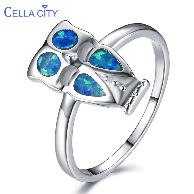 

Cellacity Trendy Owl Ring for Women Silver 925 Jewelry with Gemstones Blue Opal Animal Lovely Cute Female Party Rings Wholesale
