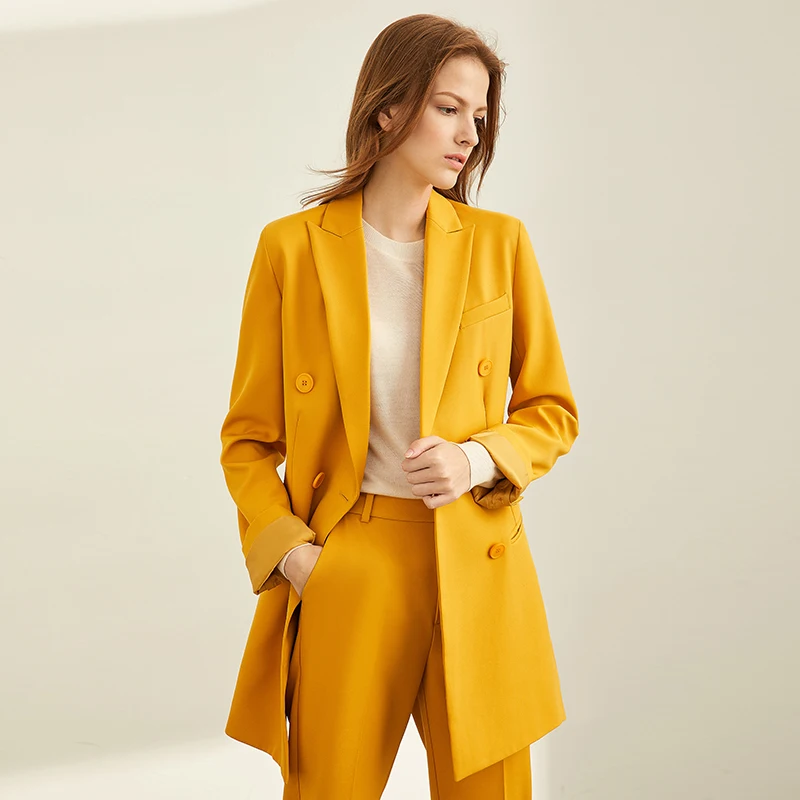 Amii Minimal Western Style Outerwear Pants Shorts Professional Suit Women New Autumn leisure suit Two-Piece Set - Цвет: yellow (coat)
