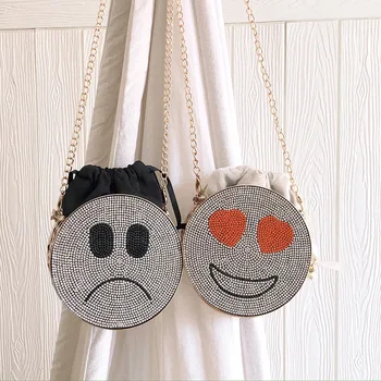 

Smiling Face Evening Bag for Women 2020 Cute Mini Circular Clutch Purse and Handbag Double-sided Diamond Shoulder Bag ZD1857