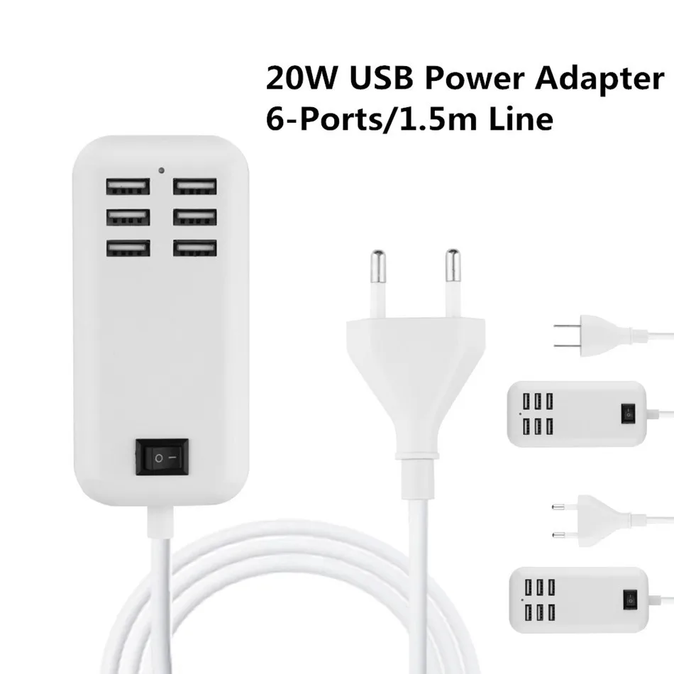 Телефон USB Зарядное устройство концентратор 6 Порты Зарядное устройство по стандартам ЕС/США 3A штекер розетка док-станция для быстрой зарядки удлинитель, адаптер питания для сотового телефона Tablet