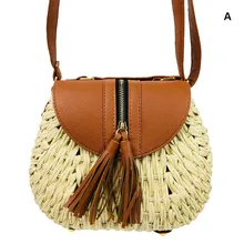 Женские сумки на плечо, цветные, с кисточками, лаконичные сумки на плечо, повседневные, Ретро стиль, на молнии, соломенные сумки на плечо