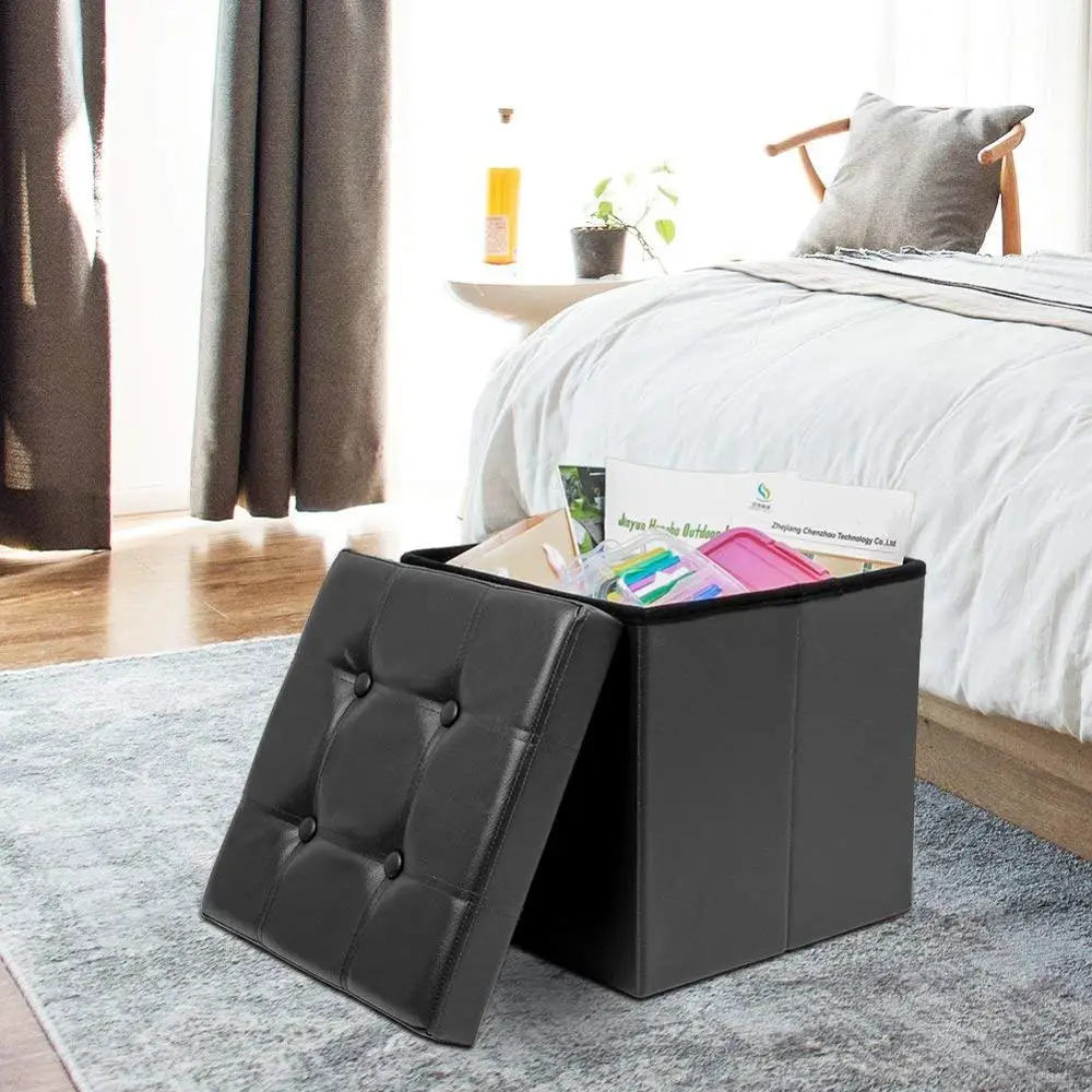 Multi-function Chest Folding Stool Bench Storage Black Foldable Storage Pouf Cube Footrest Coffee Stool Sponge Bench Furniture