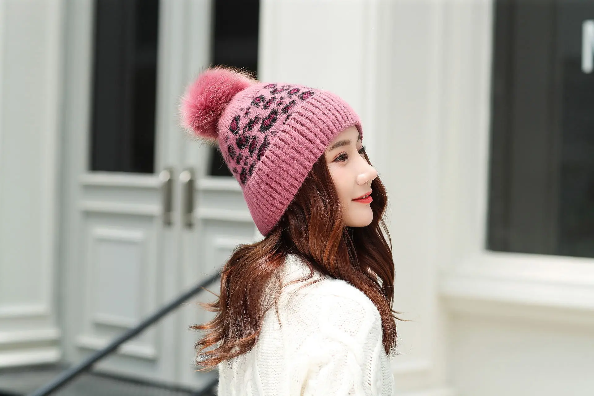 Women Beanies Pom Poms Rabbit Hat Beanie Knitted Skullies Fashion Caps Ladies Knit Cap Winter Hats For Women