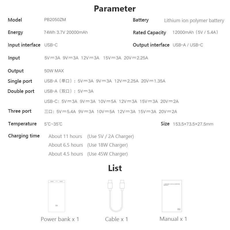 Xiao mi PB2050ZM mi power Bank 3 20000 мАч супер вспышка 50 Вт Максимальная Быстрая зарядка usb type C портативный внешний аккумулятор 20000 повербанк