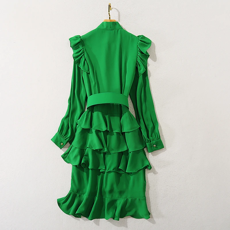 AELESEEN Runway Fashion Green Dress Designer