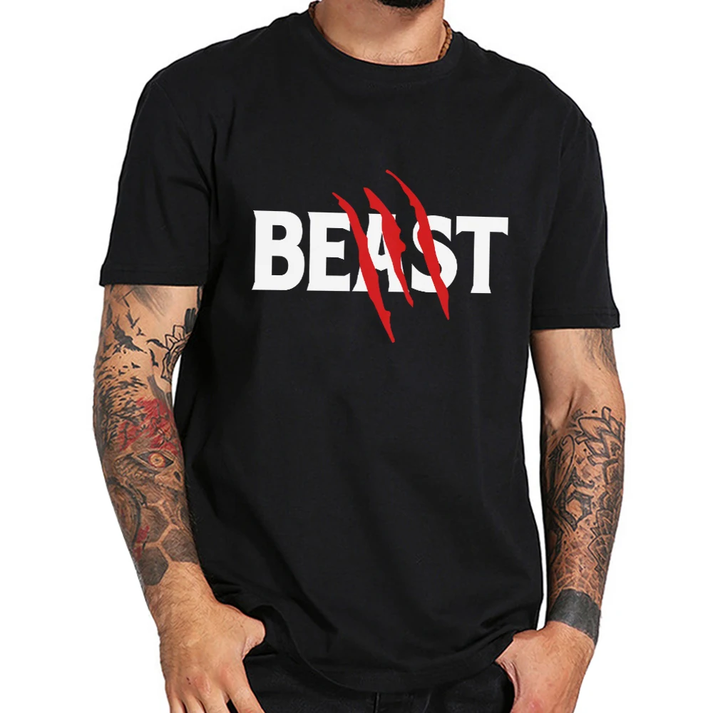

Black&White Cotton Short Men's Tees Trend Style Beast Graphic T-Shirt