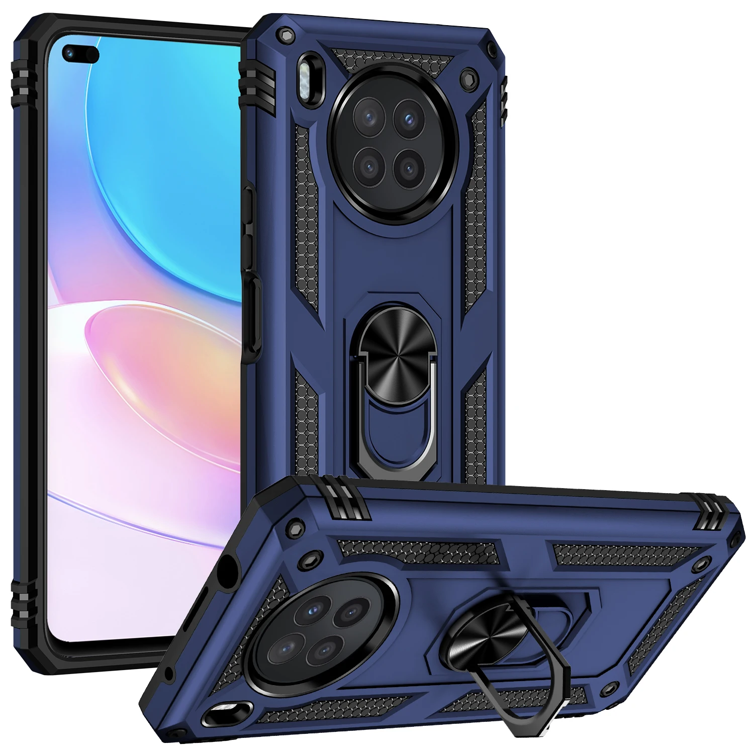 Dual Layer Protection Armor Case for Huawei Honor 50 Lite Shockproof Finger Ring Stand Function Phone Bag Cover | Мобильные телефоны
