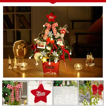 

Tabletop Christmas Tree with Multicolored Lights Holly Berries Pine Cones Star Tree Topper & Ornaments for Best Holiday