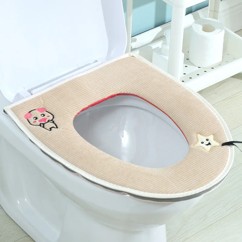 Beige Горячая Распродажа, теплый мягкий чехол для унитаза, сиденье для ванной, теплое сиденье на унитаз, набор, мягкая застежка-молния, вышивка, моющееся сиденье для унитаза, чехол - Цвет: Beige