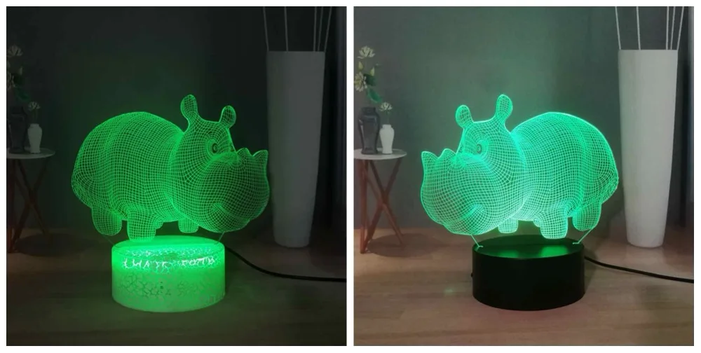 Милый наруто носорог 3D визуальная Таблица лампа Мультфильм земля животное светодиодный детский ночной Светильник RGB 7 красочный домашний Декор Свет Дети подарок