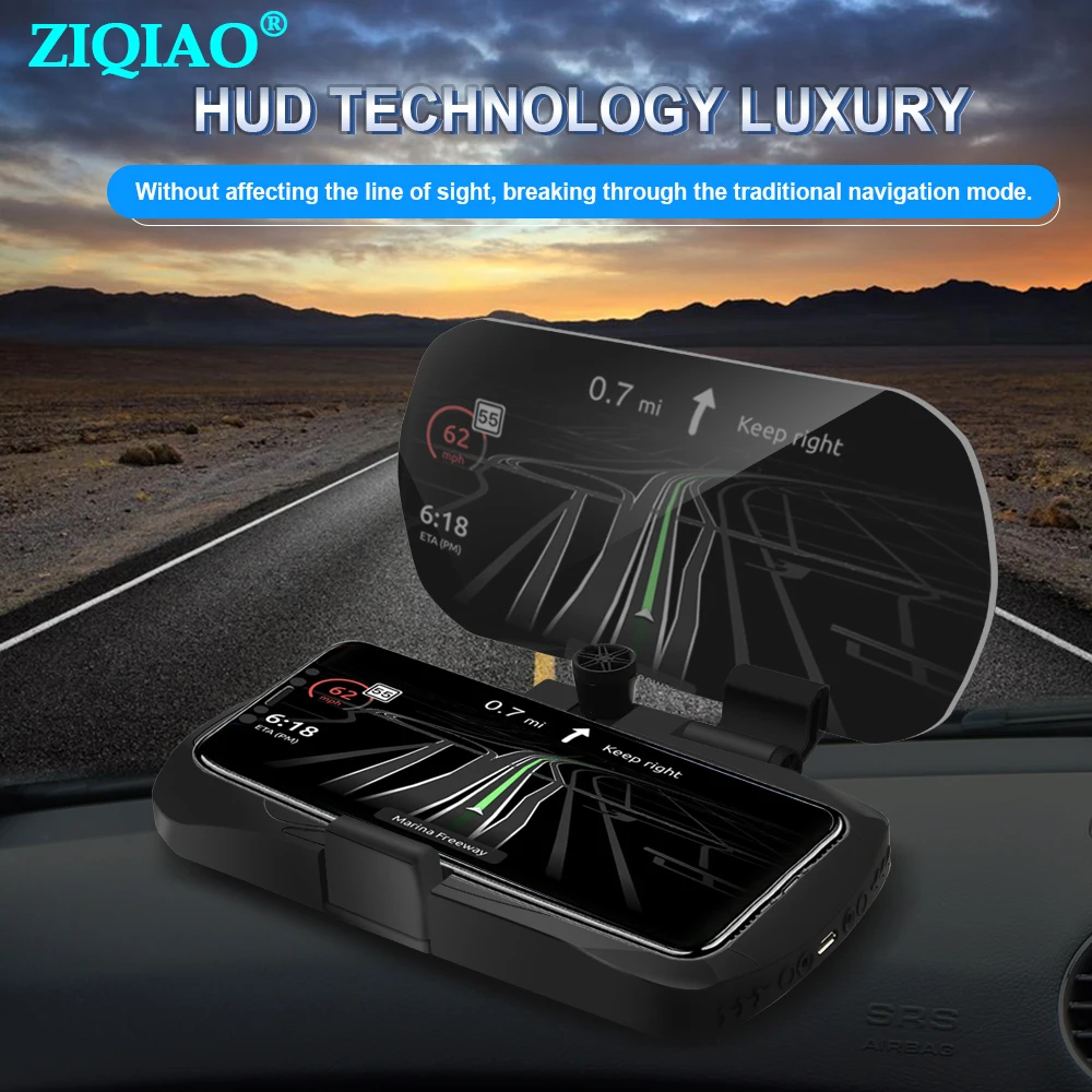 

ZIQIAO Smart Phone HUD Head Up projector Display Phone Navigation Projector Wireless Charger Holder