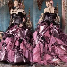 Винтажные черные и розовые Готические свадебные платья размера плюс с открытыми плечами винтажные колокольчики с длинным рукавом кельтское средневековое платье невесты