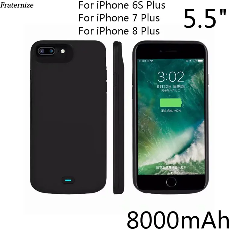 5000/8000mAh Battery case For iPhone 6 6S 7 8 Plus External Power Bank Liquid silicone shockproof Battery charger case Cover - Цвет: 5.5 inch-Black