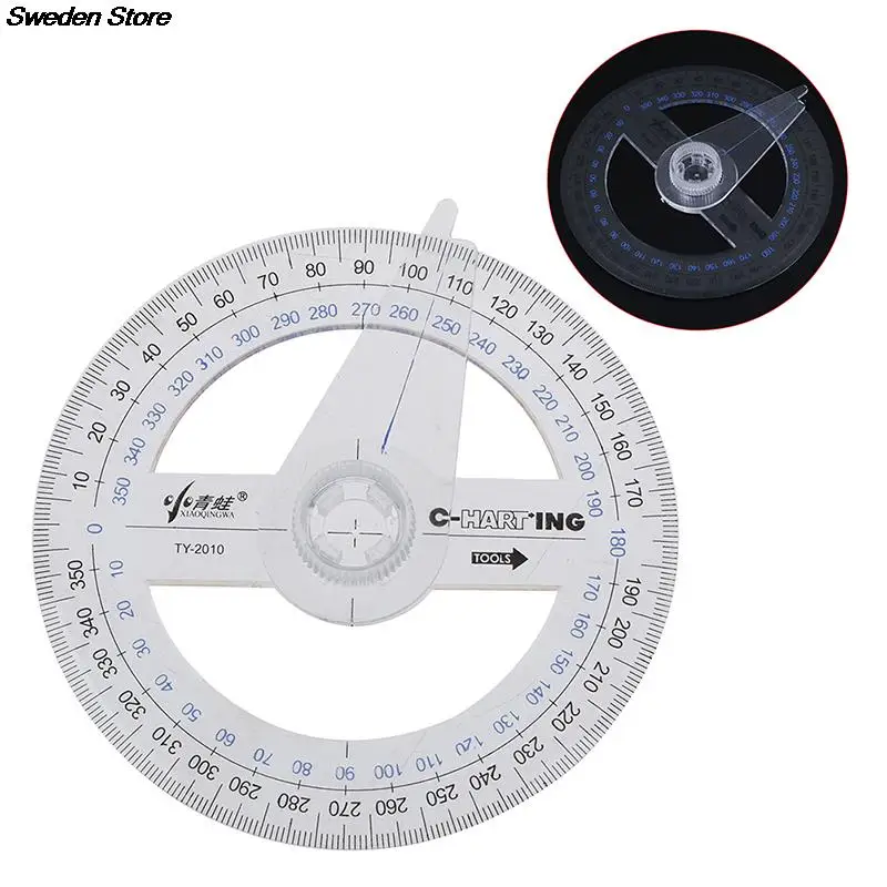 

3.9in Plastic Round Ruler Patchwork Ruler 360 Degree Pointer Protractor Ruler Angle Finder Swing Arm For School Office Supplies