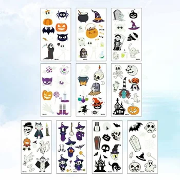 

10 Sheets Luminous Tattoo Pastes Halloween Cartoon Tattoo Stickers Body Decals for Party Carnival
