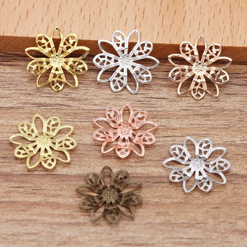 Mibrow 20pcs/lot 7 Colors Copper Filigree Flower Bead Caps Connectors Charms End Beads Cap For IY Jewelry Making Findings | Украшения и
