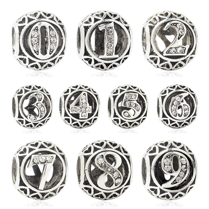 

Arabic Numerals Charm Fit Original Pan Charms Bracelet Women Birthday Date Year 0-9 Number Beads for Jewelry Making Couple Gifts