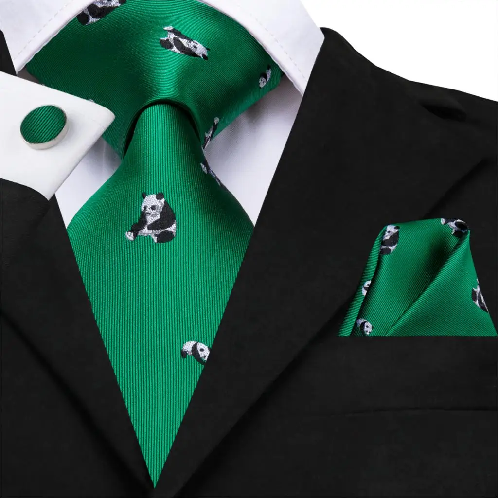 SN-3281 Hi-Tie, новинка, зеленые шелковые мужские галстуки для мужчин, 8,5 см, Классические мужские галстуки для свадебной вечеринки, набор, животные, полосатый галстук на шею и носовые платки - Цвет: SN-3281