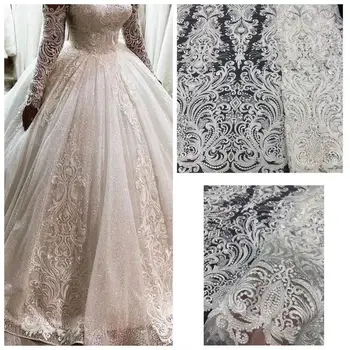 

classic design handmade French net lace African beaded lace white color embroidery tulle lace fabric party wedding dress