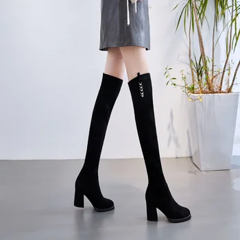 

New over knee boots in autumn and winter 2020 thick heel Suede Boots show thin elastic boots and high pile women's boots