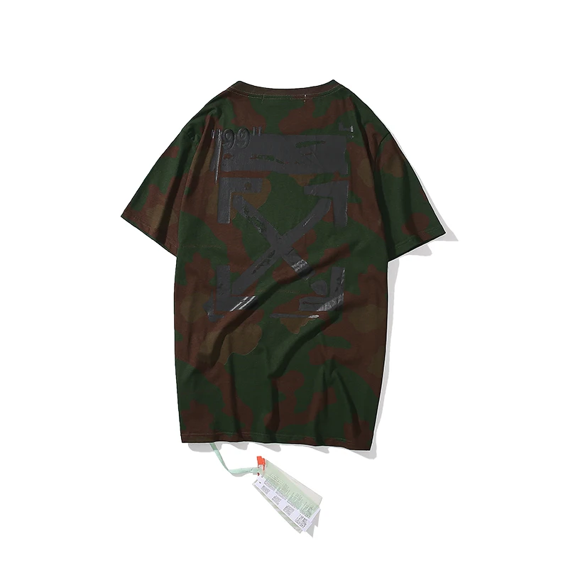 "99" болотный камуфляж 19ss Off-White OW для мужчин/женщин, модные модели влюбленных пар, хлопковая Повседневная футболка с коротким рукавом и круглым вырезом
