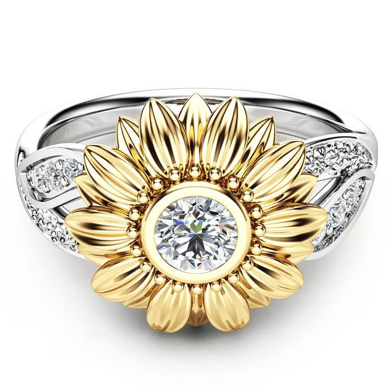 Rhinestone Women Ring Sunflower Ring Wedding Jewelry