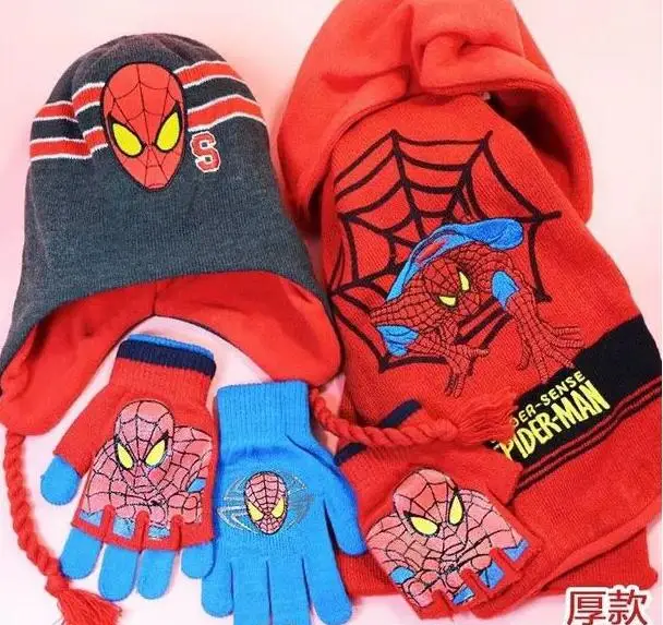1 комплект, Красная Вязаная шапка «мстители», «Человек-паук», детский Рождественский зимний вязаный шарф, перчатки, шапка, вечерние подарки для детей, От 2 до 8 лет - Цвет: H01