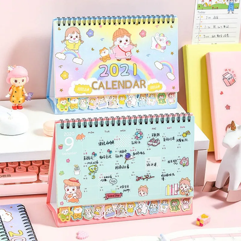 

2021 Hand Drawing Cartoon Cute Lovely Anime Figure Desktop Paper Calendar Daily Scheduler Table Planner Yearly Agenda Organizer