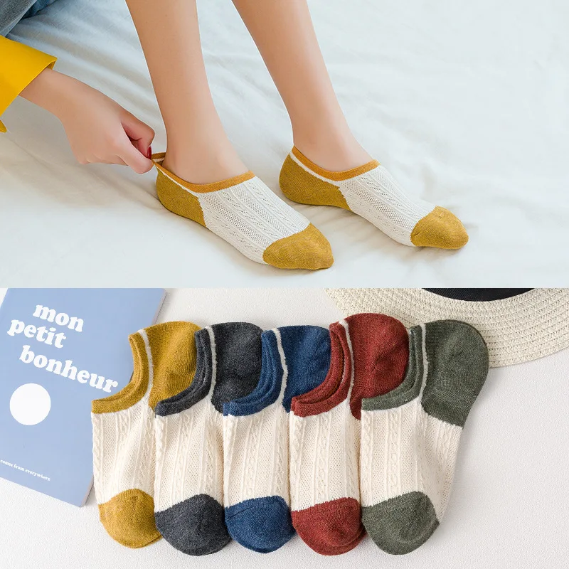 Fast Shipping 2020 New Arrival 5 Pairs Slipper Invisible Patchwork Women's Short Socks Cotton No Show Socks For Women
